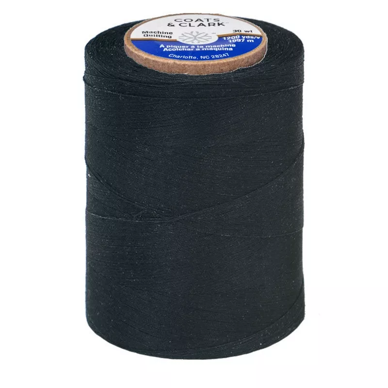 002 Black- Coats and Clark 30wt Cotton Machine Quilting