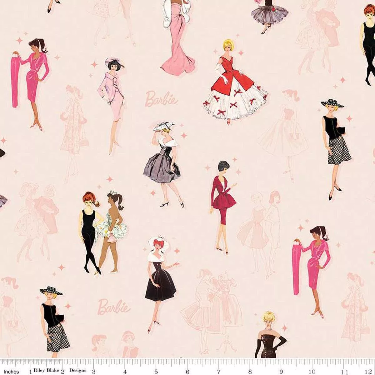 Barbie Vintage Main Blush Cotton 43 ”/44 ” Fabric Per Yard