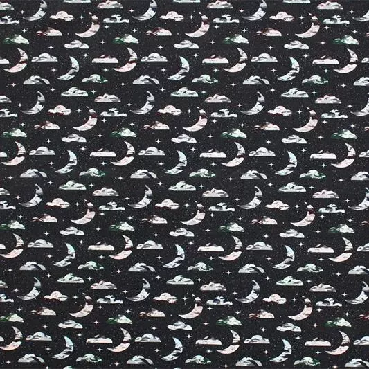 Crescent Moon Sky Printed Spandex | Blue Moon Fabrics