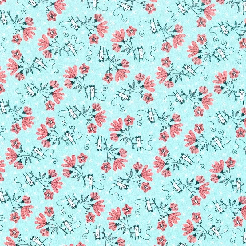 Elephant Joy - Fun with Flowers Teal Yardage
